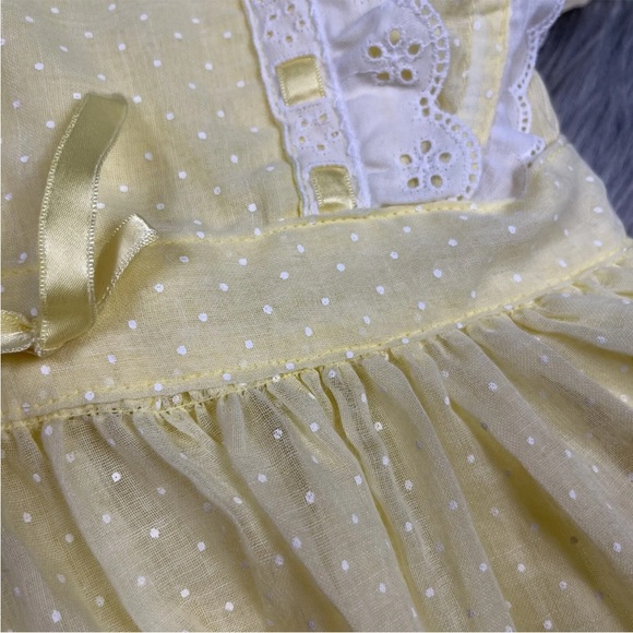 Vintage Handmade 2 Piece Yellow Polka Dot Ruffle Toddler Girls Pinafore - Picture 10 of 16